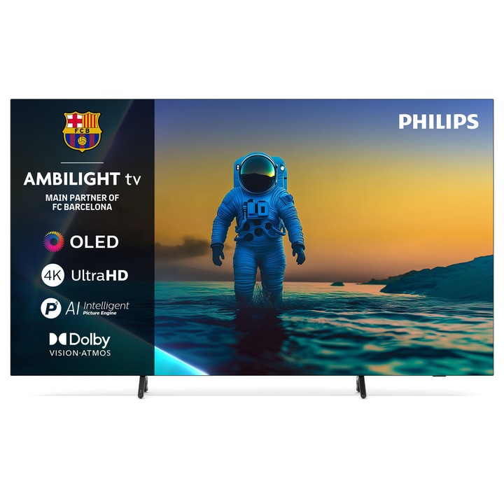 Televizor Philips AMBILIGHT tv OLED 77OLED820, 194 cm, Google TV, 4K Ultra HD, 100Hz, Clasa F (Model 2025)