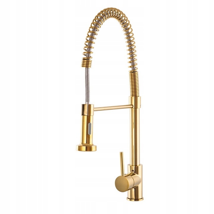 Baterie Bucatarie Spiral Gold Auriu – Pipa Extractibila si Rotativa 360°, Inaltime 53 cm, MUST HAVE