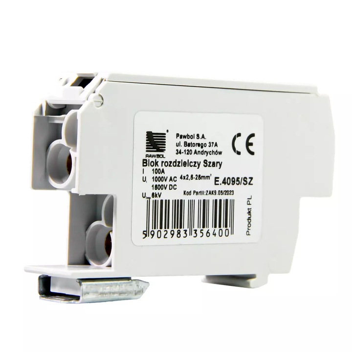 Bloc Terminal de Distributie Sina DIN 4x2, 5-25 / 4x2, 5-25mm, 100A, 240/415 V, Alb, Pawbol