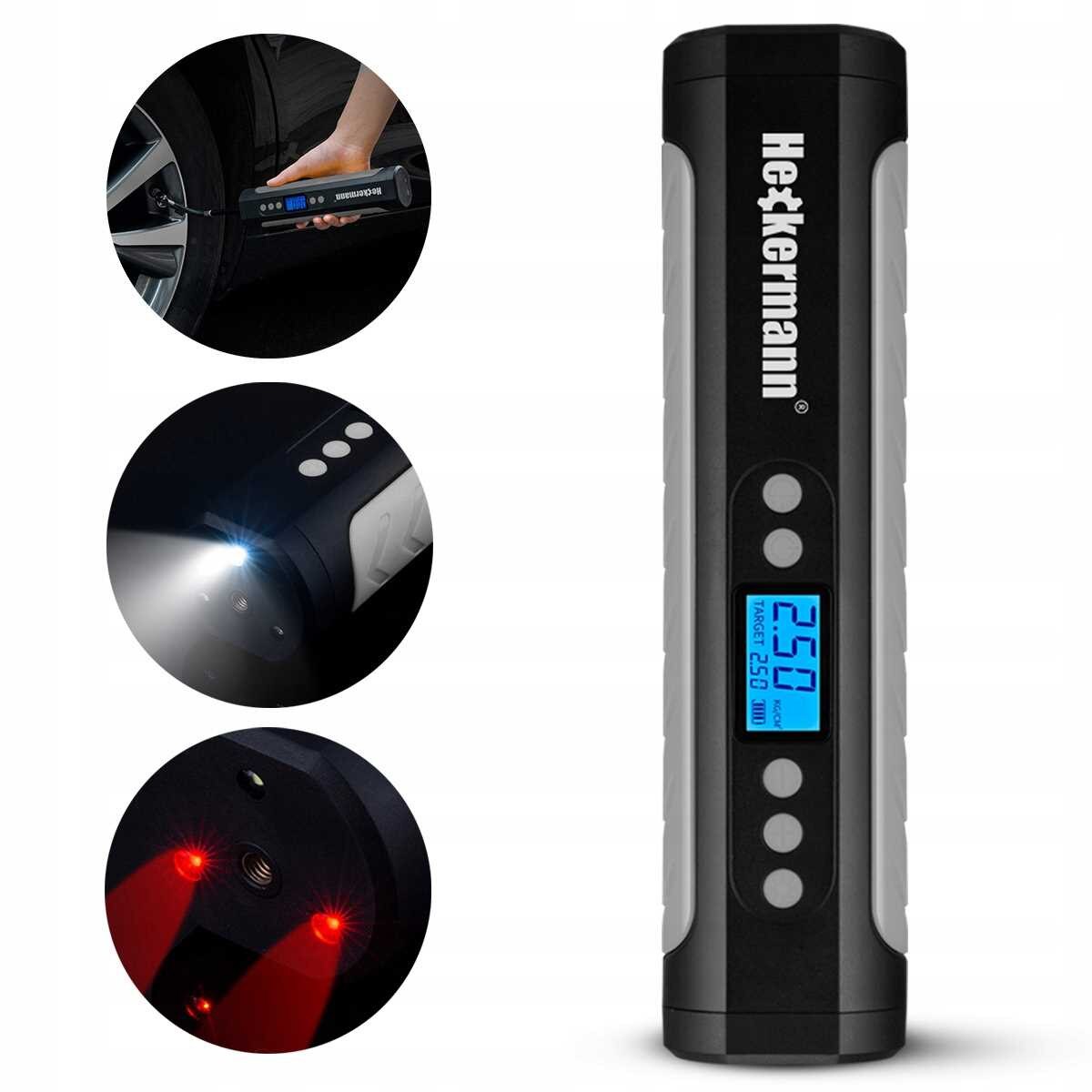 Compresor portabil digital pentru roti, HECKERMANN, 2000 mAh - eMAG.ro