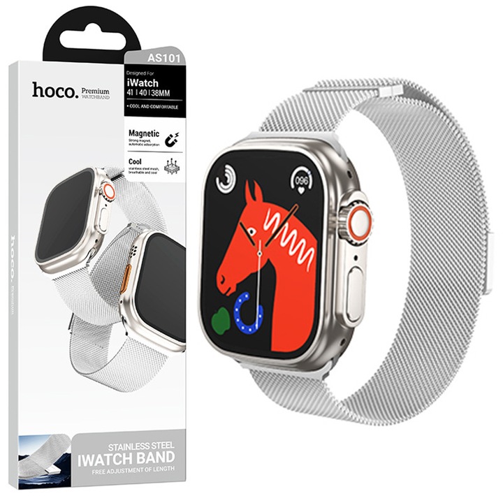 Каишка за iWatch Hoco (AS101) (42/44/45/49 мм) Миланска, Метална - Черна