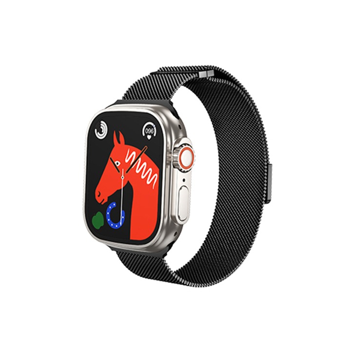 Каишка за Apple iWatch 42/44/45/49mm DaDen® AS101 Milanese, Магнитно закопчаване, Метален материал, Черна