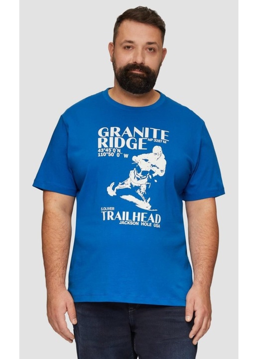S.Oliver Big Sizes Tricou barbati big sizes la baza gatului din bumbac, cu imprimeu Grafic si croiala Regular fit, Albastru, Albastru