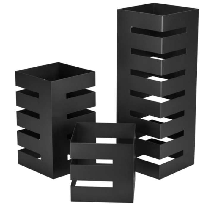 Set 3 standuri metalice expunere bufet patrate CULINARO, 15x15xh15cm/15x15xh28cm/15x15xh44, 75cm, negru mat