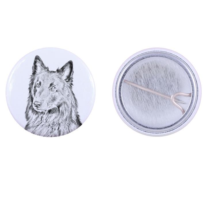 Insigna caine, Art-Dog, metalica, usoara, Ciocanesc belgian, Alb/Negru