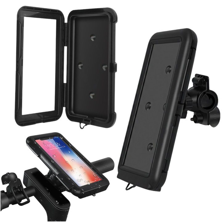 Suport Pentru Telefon De Bicicleta, Gearox, GXR-2, 10.1x18.1 cm, Transparent, Protectie Impermeabila, Deschidere Si Inchidere Usoara, Acoperire Tactila Pentru Ecran, Montare Stabila Pe Ghidon