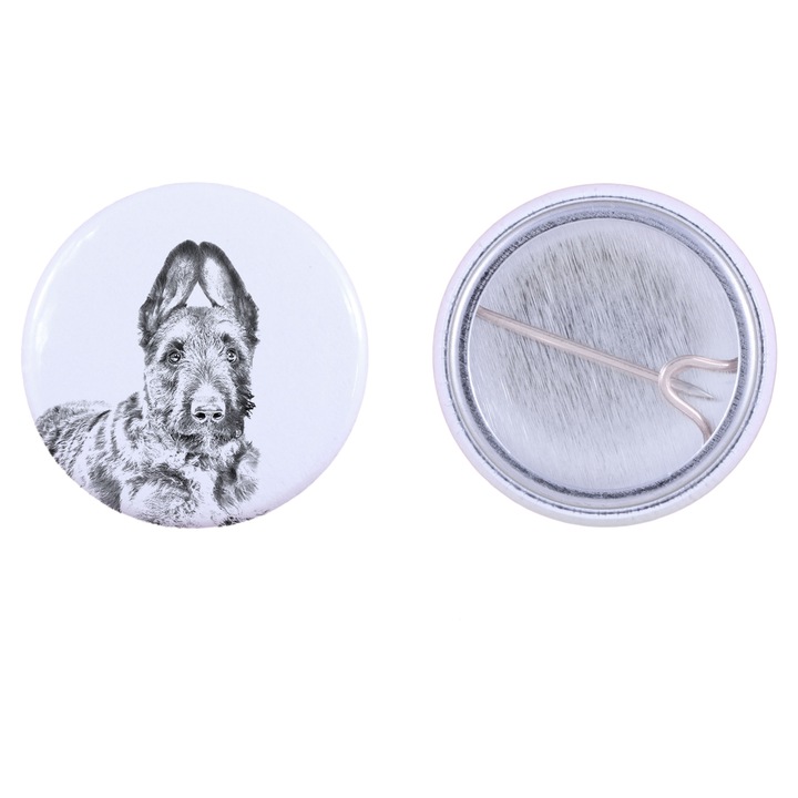 Insigna cu caine, Art-Dog, metalic, Ciobanesc belgian, Alb/Negru