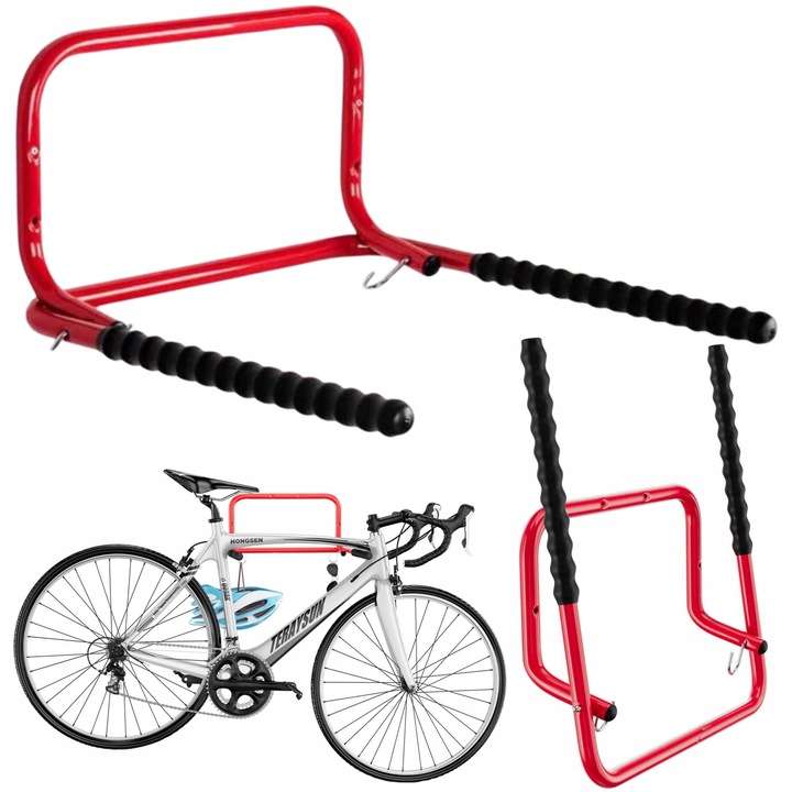 Стенен монтаж за велосипед, Gearox, 50x52x30 см, червен, сгъваема конструкция, максимален капацитет 40 кг, опорно рамо с гумено покритие, стенен монтаж