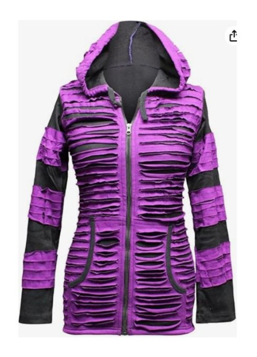 Hanorac cu Gluga, Unicat, Bumbac, Mov cu Negru, stil Razorcut, L