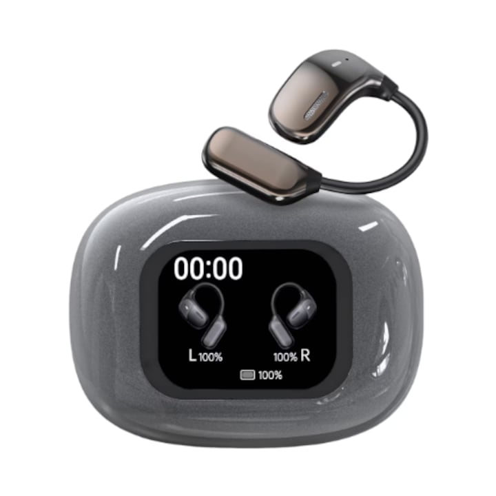 Casti intraauriculare, AI Translator traducere bidirectionala in timp real, 144 de limbi, Bluetooth 5.3, cu anulare a zgomotului, timp de redare 24h, impermeabile, pentru calatorii, afaceri-GRI