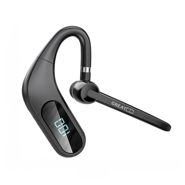 Слушалка GREATON 5.0, безжична, Bluetooth, KJ12, LED дисплей, HD глас, водоустойчиви, въртене на 180°, контрол на силата на звука, хендсфри, черни
