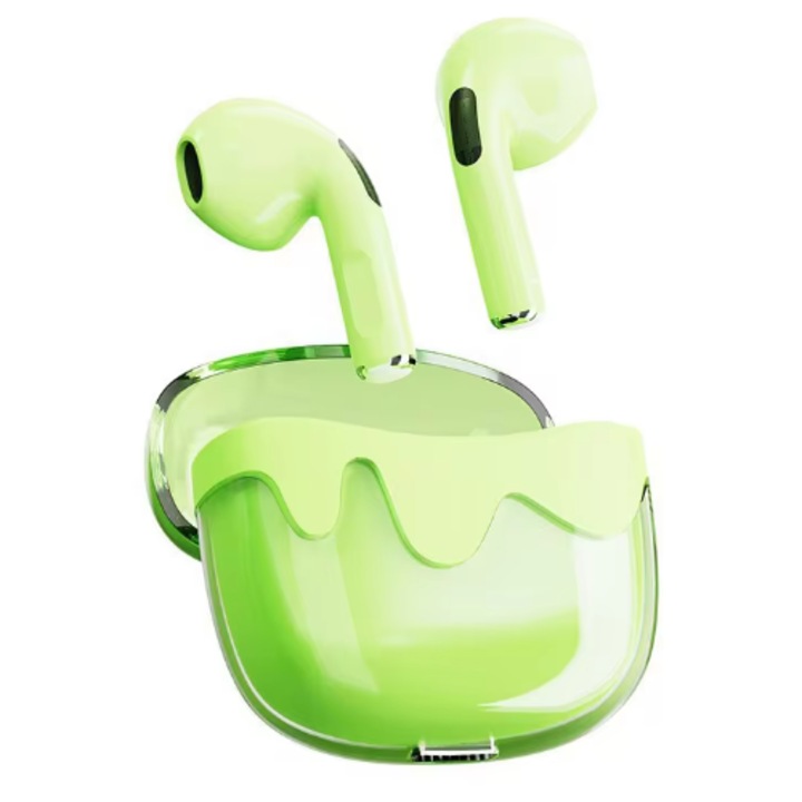 TWS BT 5.4 félig fülbe helyezhető vezeték nélküli fejhallgató, Bluetooth félig átlátszó ABS anyagból, hívászajcsökkentés, sport fejhallgató férfiaknak és nőknek - ZÖLD