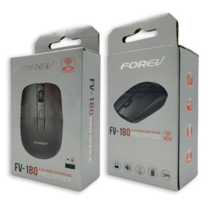 Maus wireless Forev FV-180, 800/1200/1600 DPI, negru, set compact