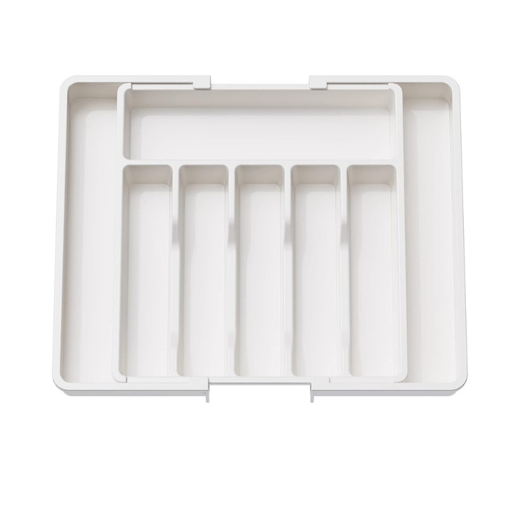 Macvi 8 rekeszes, bővíthető fiókos rendszerező, Moduláris rendszer evőeszközökhöz és konyhai eszközökhöz, Fehér