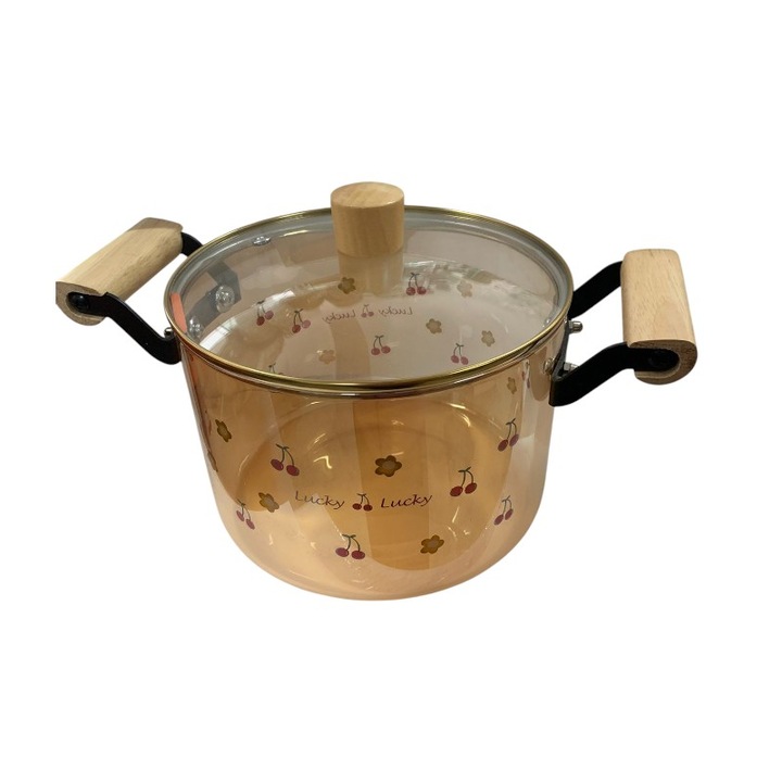 Oala din Sticla Transparenta cu Capac, Pictata fumurie, 4.5 L