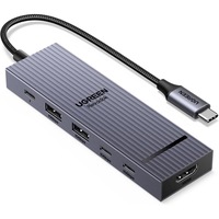 Hub USB-C UGREEN 6 in 1 Revodok Pro 10 Gbps cu HDMI 4K@60Hz – Adaptor USB-C cu 2 x USB-A 3.2 si 2 x USB-C 3.2, PD 100W, Aliaj Aluminiu, Gri