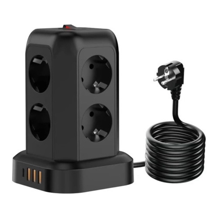 Alogy PowerTower Pro 8+4 SurgeGuard Extender, 2500W, 8x AC, 4x USB, 1.8 м, черен