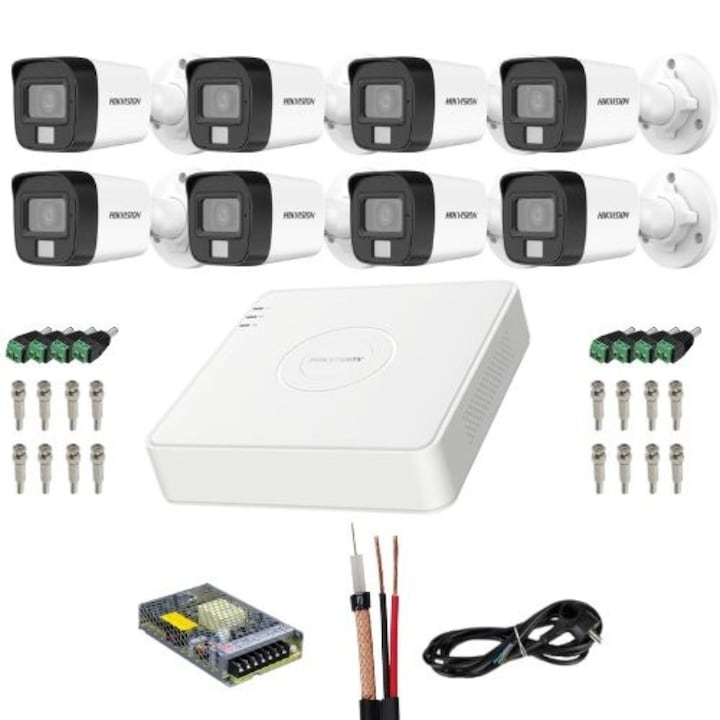 Kit de supraveghere video ENVIO complet IP POE cu 3 camere FULL COLOR 4MP PESS-KIT3CHMBFP60H400-WHDD