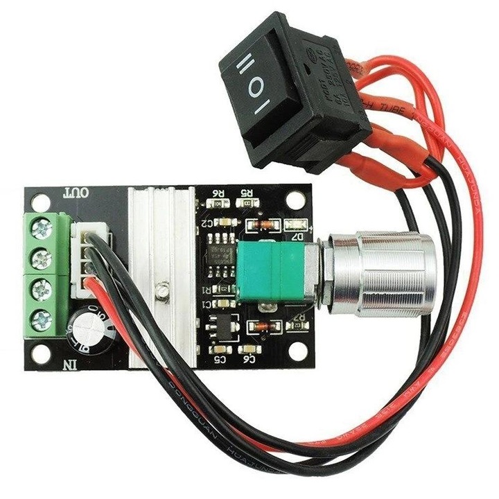 Controler regulator de viteza pentru motor PWM DC 6-28V, 3A, 80W cu comutator ON/OFF si schimbare rotatie