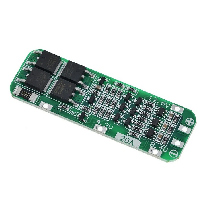 Töltő- és védőmodul, 3 cellás, Li-ion akkumulátorhoz, BMS 3S, 20A, Zöld