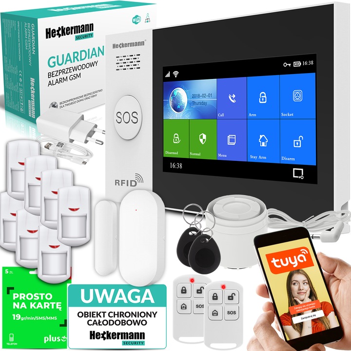 Безжична интелигентна алармена система Heckermann Guardian V, 7 сензора, GSM/WiFi, 4.3" дисплей