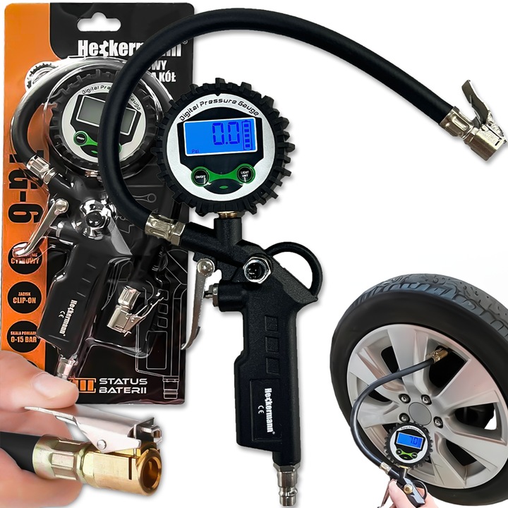 Pistol umflat roti TG-6, Heckermann, digital, aluminiu, 36cm, negru