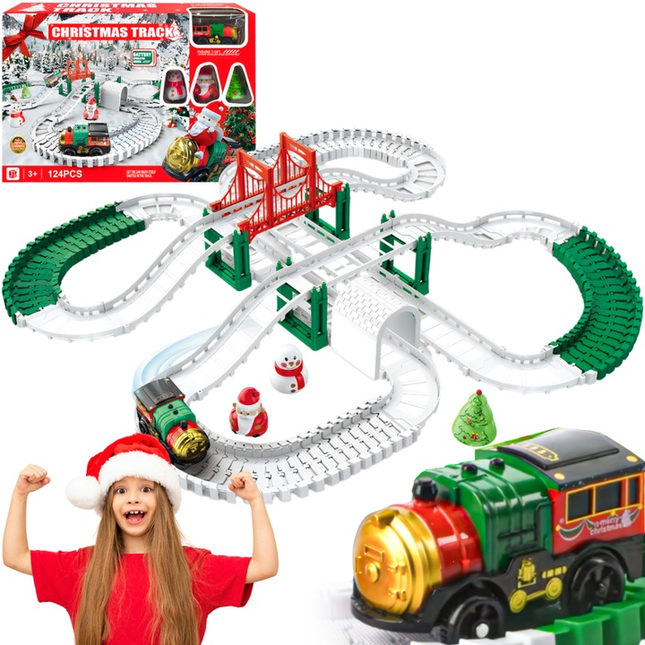Set de constructie cale ferata, Heckermann, 125 elemente, locomotiva automata, figurine cu propulsie, multicolor