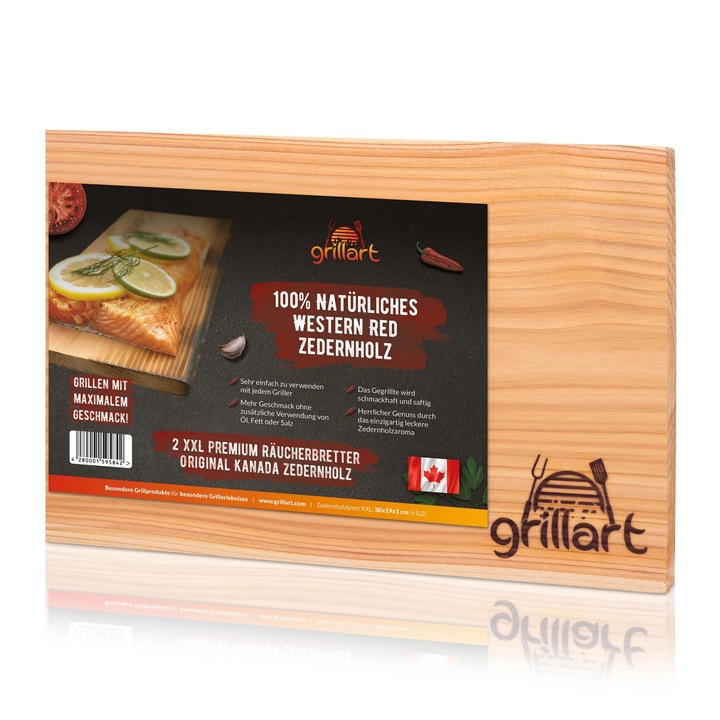Set 2 placi din lemn de cedru XXL 30x20x1 cm pentru gatit la gratar Grillart GA-1003-7