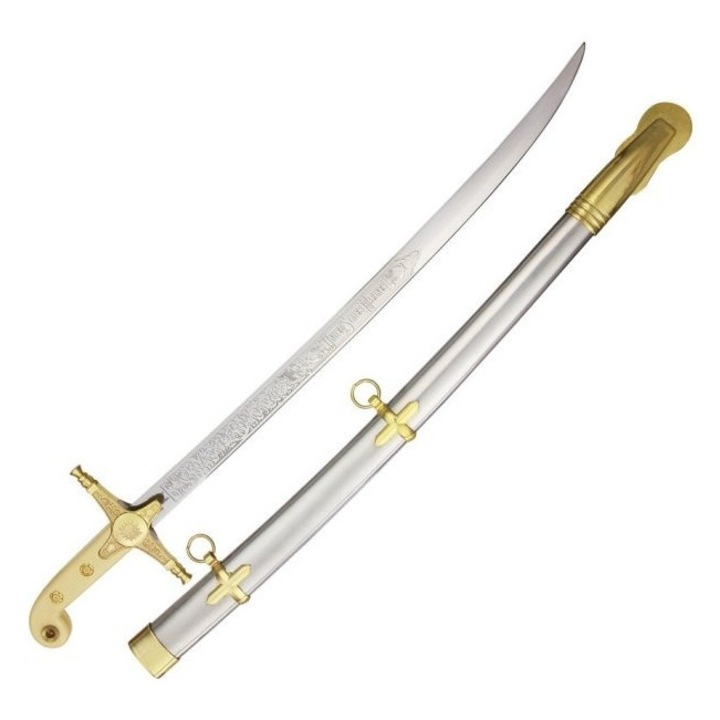 Sabie cu Teaca, Alba cu Aurie, Lama Otel, 50x40 cm