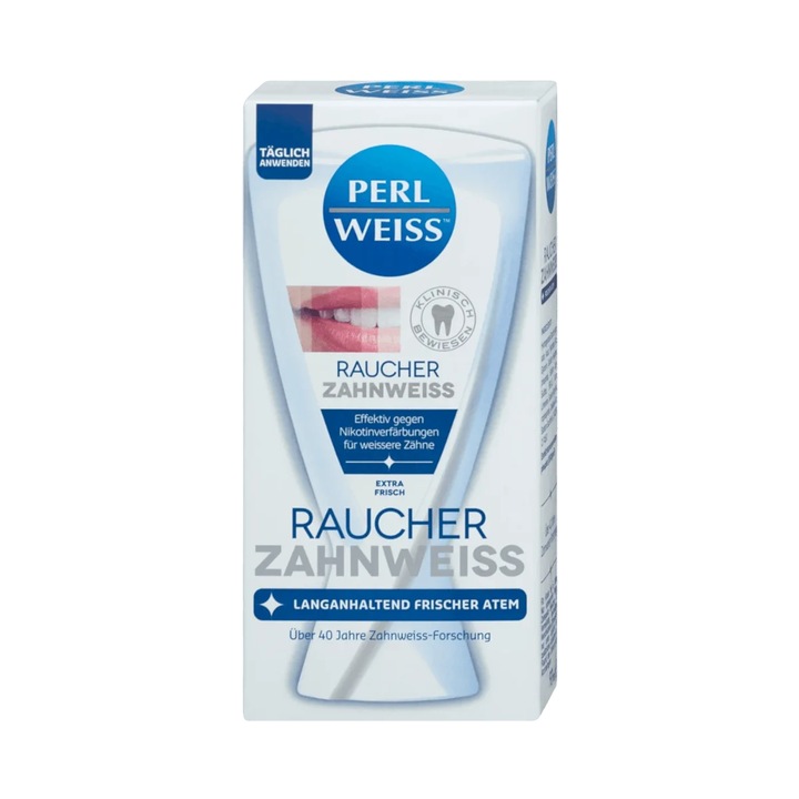 Паста за зъби, Perl Weiss, Raucher Zahnweiss, за пушачи, с избелващ ефект и дълготрайна свежест, 50мл