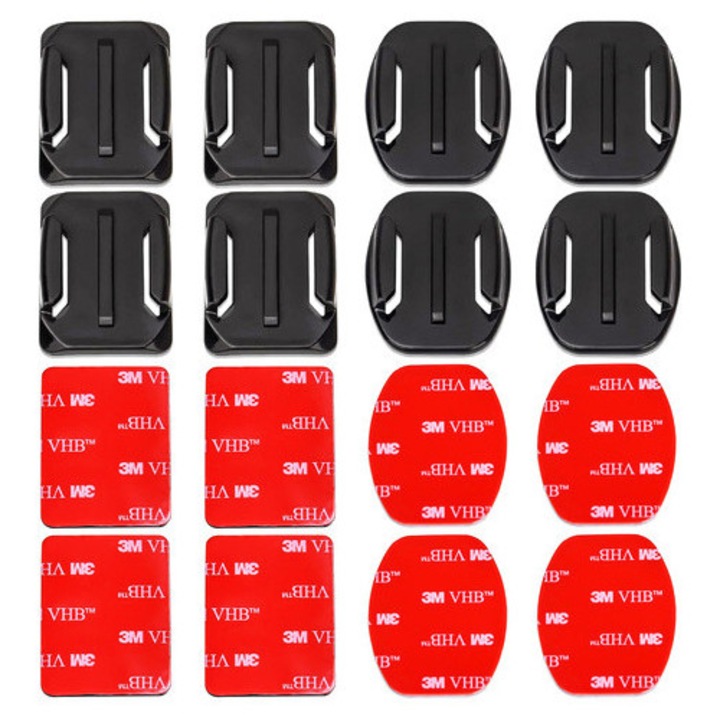 Set suporturi de montaj pentru camere sport Alogy, 16 elemente, 4 baze plate, 4 baze rotunde, 3M, waterproof