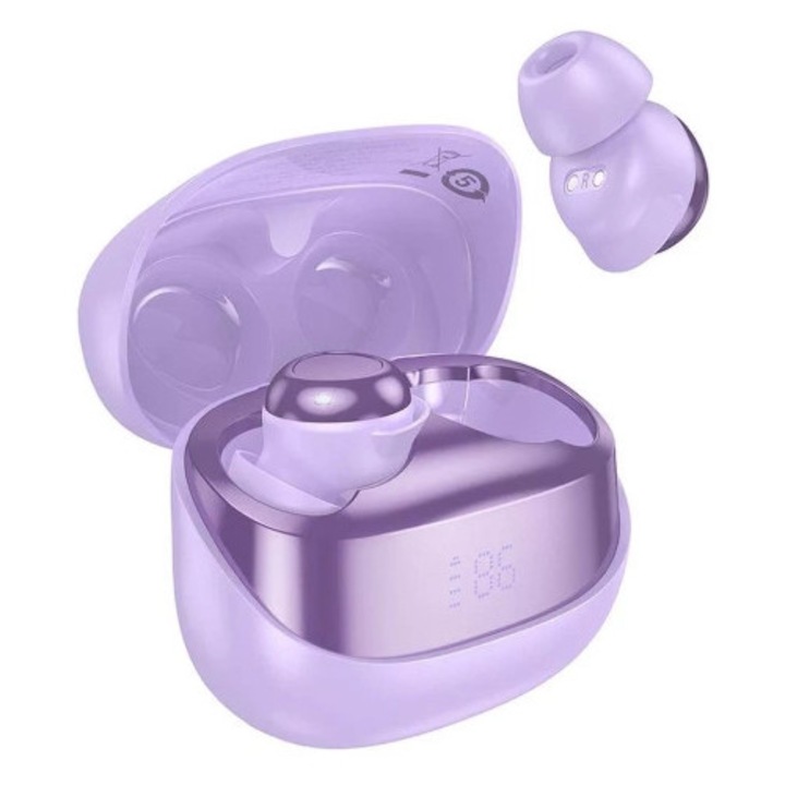 Casti Wireless Hoco EW200, Bluetooth 5.4, calitate audio ridicata, violet, set cu husa de incarcare