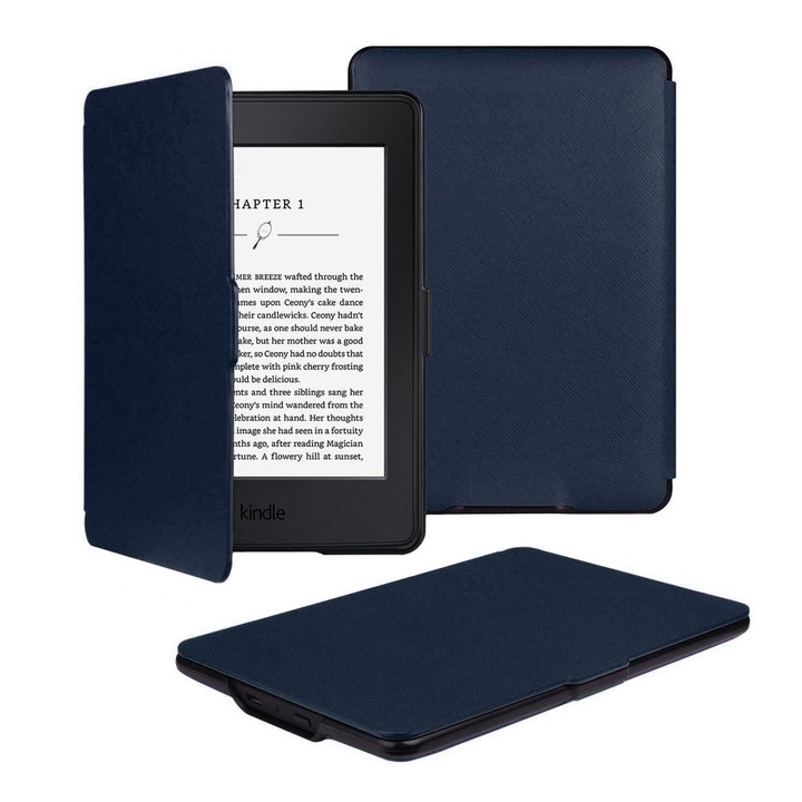 Etui Strap Case set pentru Kindle Paperwhite 1/2/3, ecologic, albastru, functie de auto-intoarcere, inchidere magnetica