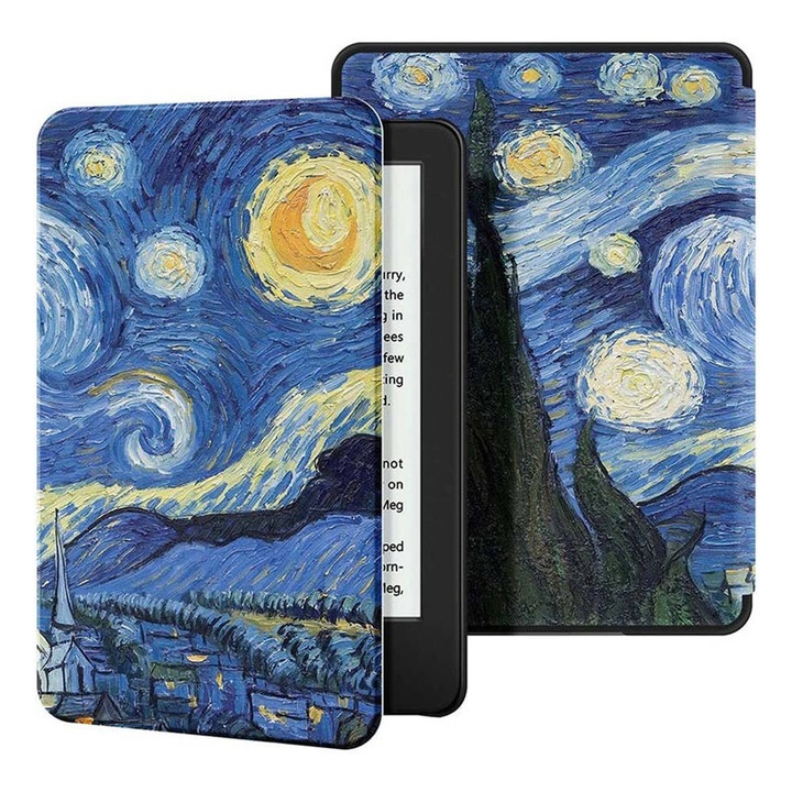 Etui grafic pentru Kindle Paperwhite 4, functie de auto-activare, protectie eficienta, culoare Starry Sky