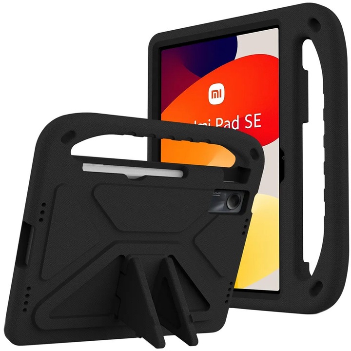 Etui FunColor pentru tableta Redmi Pad SE, negru, 23,5x27,5cm, cu functie de suport
