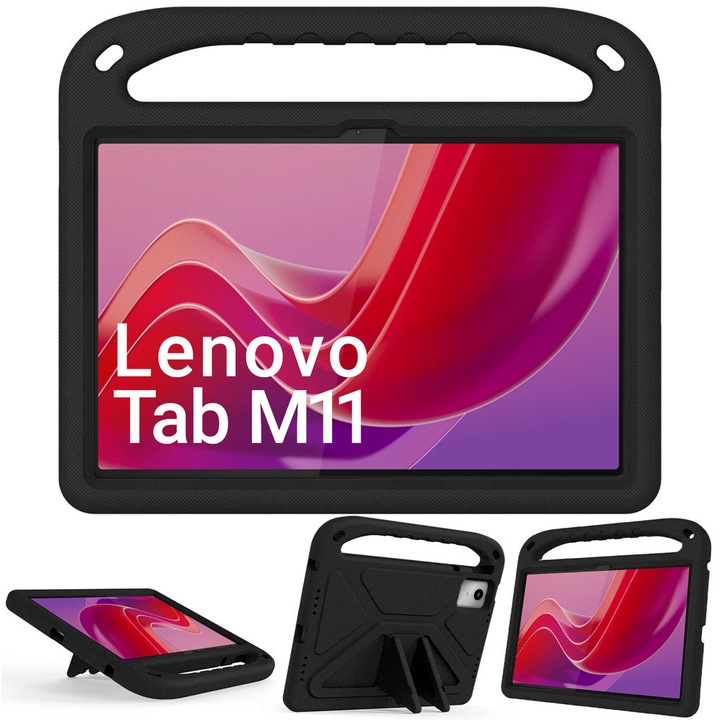 Etui FunColor pentru tableta Lenovo Tab M11 TB330FU, negru, 10.95 inch, cu suport integrat
