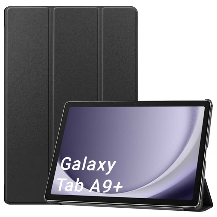 Etui Smart Case pentru Samsung Galaxy Tab A9 Plus 11", negru, cu functie de auto-intoarcere si suport