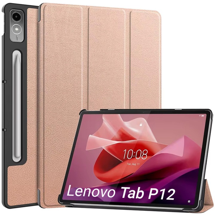 Etui Smart Case set pentru Lenovo Tab P12 TB370, roz aurie, 12,7"