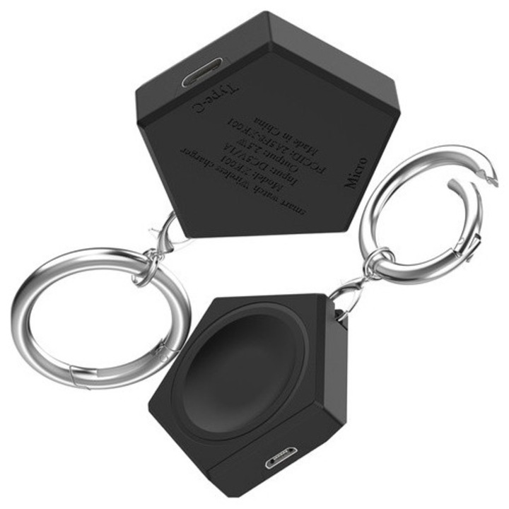 Incarcator magnetic inductiv breloc pentru Samsung Galaxy Watch, 4kom.pl, 2.5W, negru, dimensiuni 44.5x11.8mm