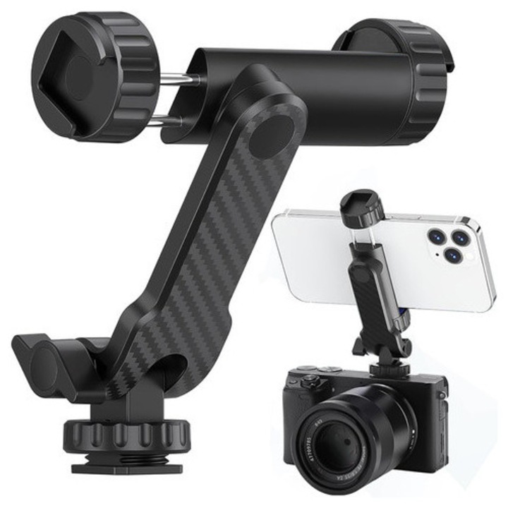 Suport telefon 4kom.pl, 1/4 pentru stativ, rotativ, compatibil cu telefoane 5.4-8.7cm, negru