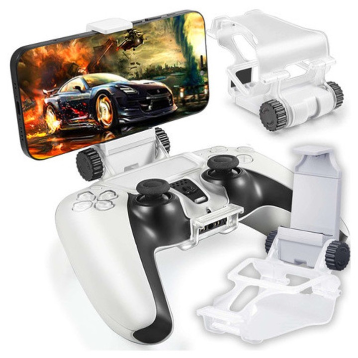 Telefontartó Sony PlayStation 5 kontrollerhez, 4kom.pl, DualSense fehér, állítható 5x9cm