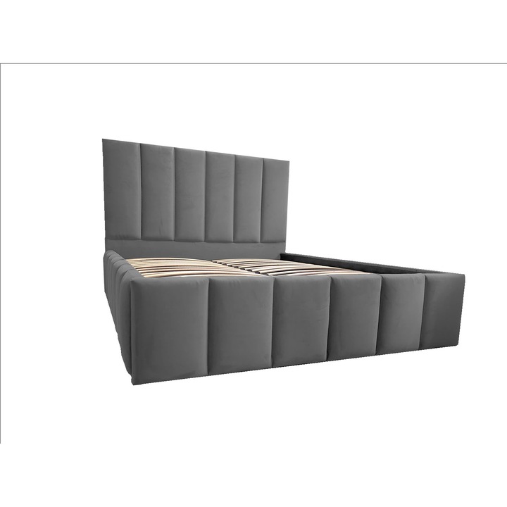 Pat Apolo Select tapitat 170/200 cu somiera rabatabila si spatiu depozitare gri pal