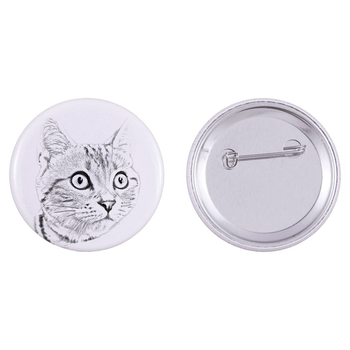 Pripinca decorativa, american krotkowlosy, alb si argintiu, 5cm