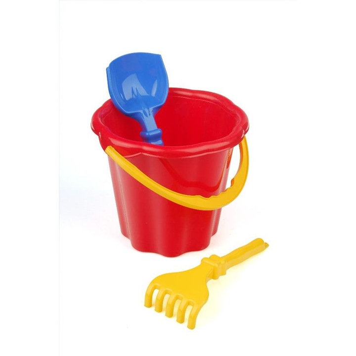 Set jucarii pentru plaja, 3 piese, galeata, lopata, grebla, multicolor