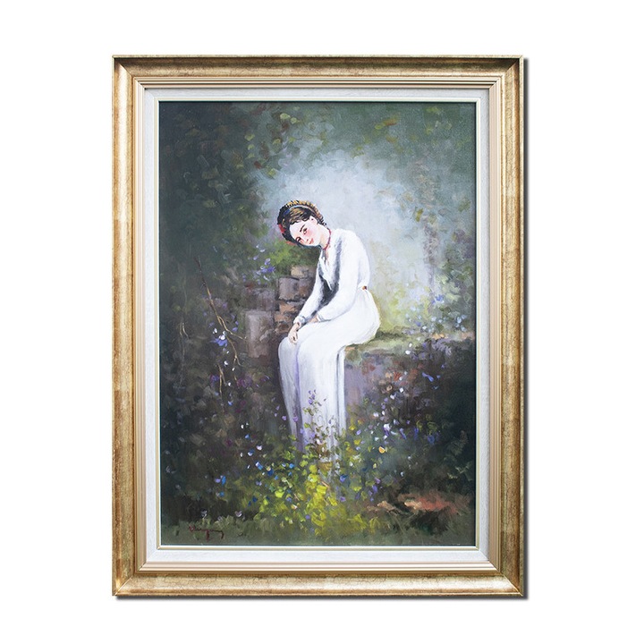 Tablou pictat manual inramat, O floare intre flori, ulei pe panza, rama si paspartu din lemn, reproducere Nicolae Grigorescu