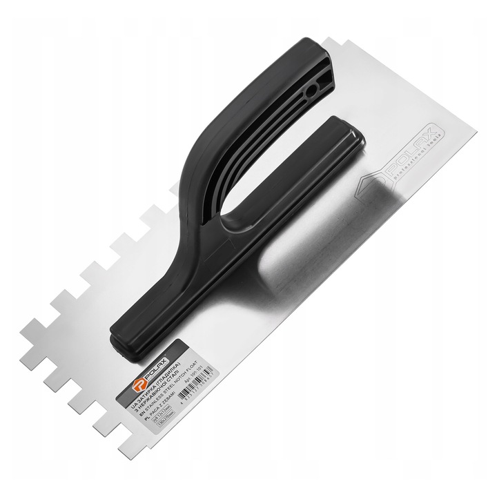 Polax rozsdamentes acél spatula, 130x270mm, 12x12 mm fogakkal, ragasztókhoz