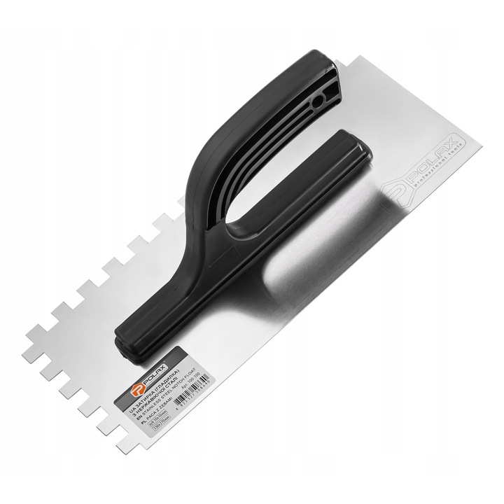 Polax rozsdamentes acél spatula, 130x270mm, 10x10 fogú, ragasztókhoz