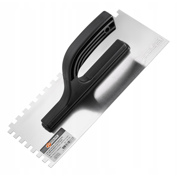 Polax rozsdamentes acél spatula, 130x270mm, 8x8 fogú, ragasztókhoz
