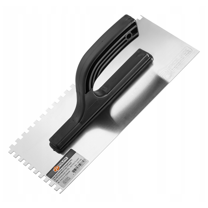 Polax rozsdamentes acél spatula, 130x270mm, 6x6 fogú, ragasztókhoz
