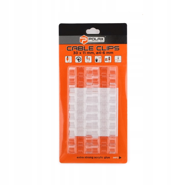 Set 20 cleme autoadezive pentru cabluri, Polax, 4-6mm, 30x11mm, transparente